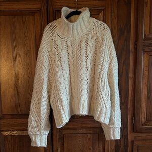 Anthropologie Cream Cable Knit Turtleneck Sweater